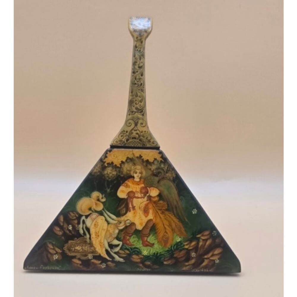 Rare VTG Russian Enamel Balalaika Box Signed by Artist